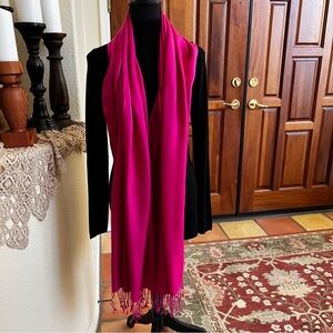 Bajra Pashmina And Silk Raspberry Rectangle Scarf With Fringe 80” X 29” Reg $95